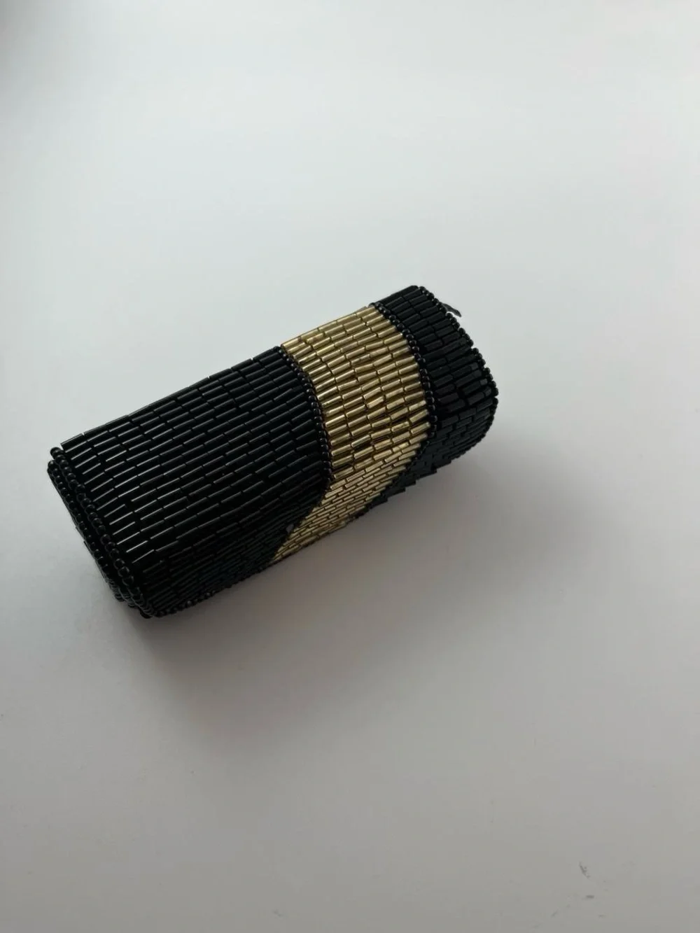 Vintage Lancome Beaded Lipstick Case Black and Gold Compact Mirror